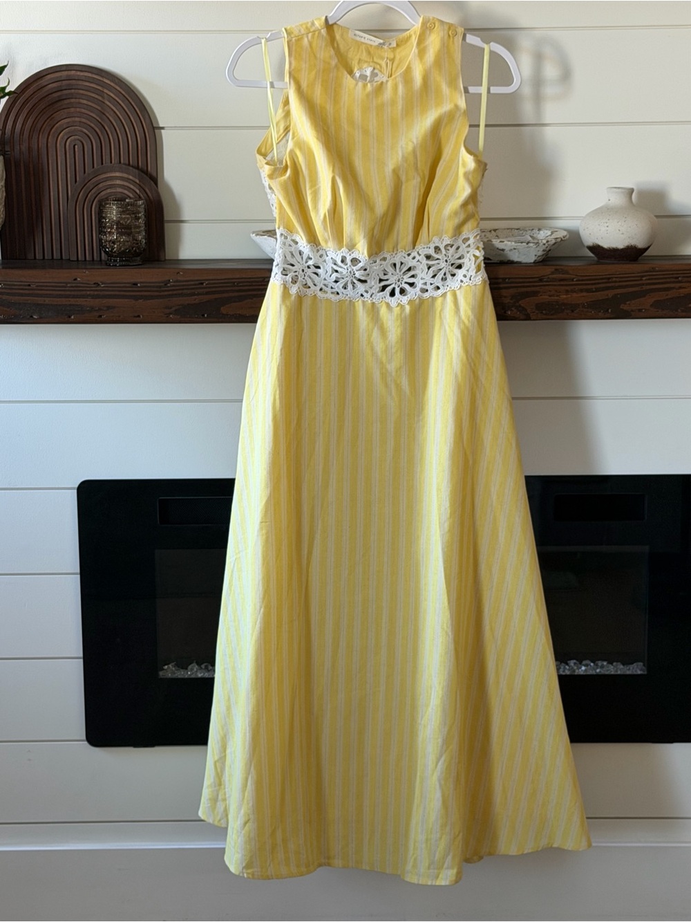 Altar'd State Yellow Striped Dress with White Crochet Waistband